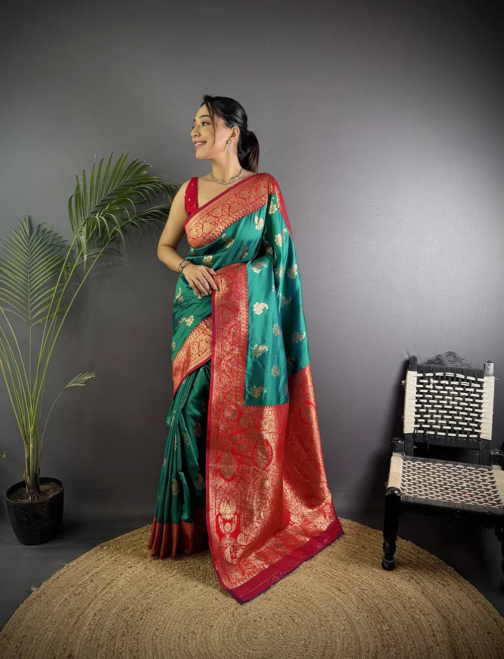 Banarasi Silk Saree – Festival Saree Collection for Women (Dark Green)